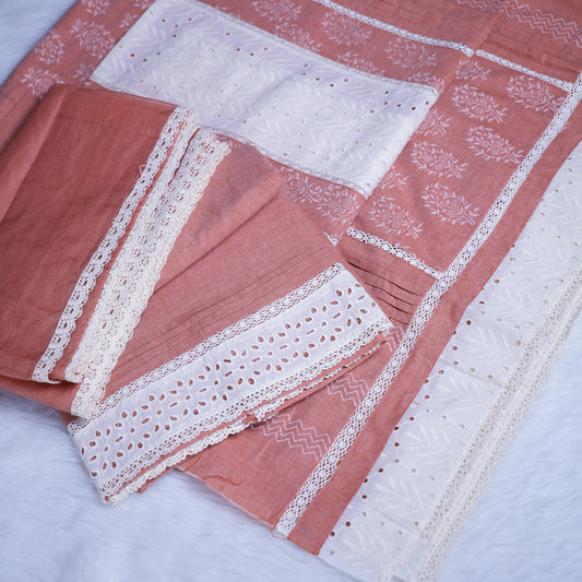 Rustic Rose Cotton Chudi Set with Chikankari & Lace Details