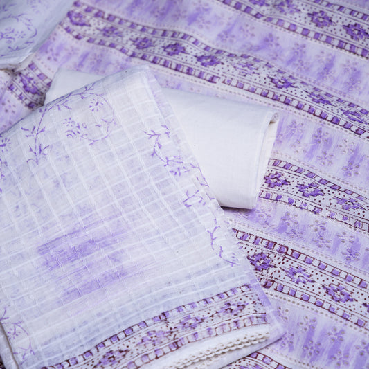 Lavender Dreams Cotton Chudi Set with Lace & Intricate Prints