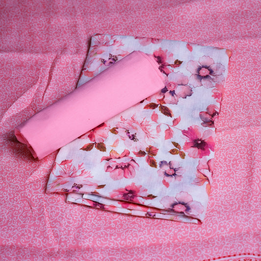 Blush Pink Linen Chudi Set with Elegant Prints