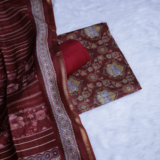 Maroon & Gold Ethnic Unstitched Suit Set