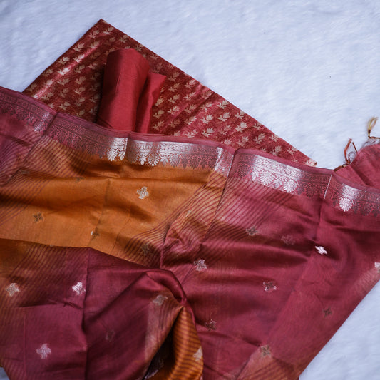 Fiery Ombre Tissue Chudi Set with Floral Zari & Printed Bottom