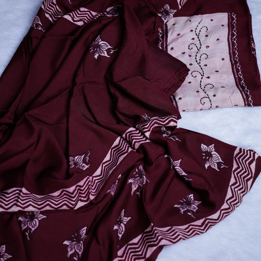Rich Maroon Silk Chudi Set with Zigzag Prints