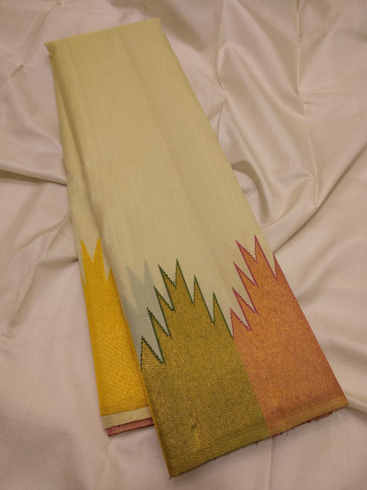 The Varna Gopuram Ivory Silk Saree