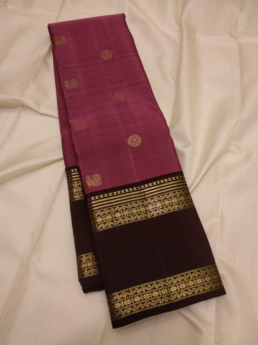 Traditional Magenta Silk Saree with Rich Brown Border