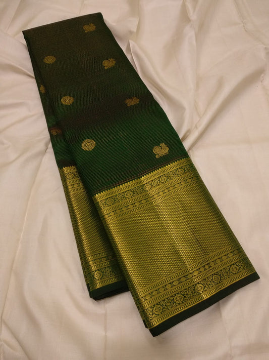 Royal Bottle Green Silk Saree with Ornate Gold Zari Pallu