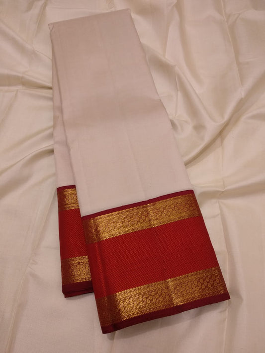 Timeless Ivory Silk Saree with Traditional Red & Gold Zari Border