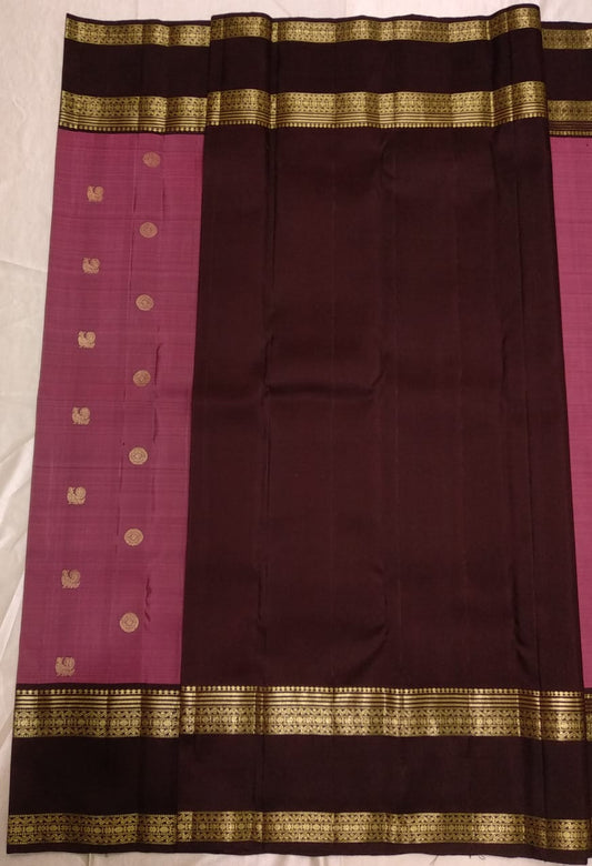 Traditional Magenta Silk Saree with Rich Brown Border