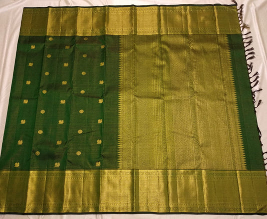 Royal Bottle Green Silk Saree with Ornate Gold Zari Pallu