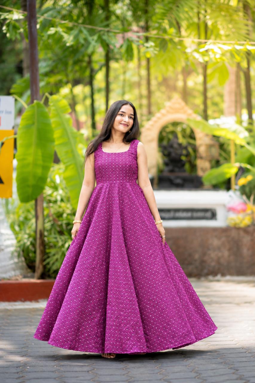 Vibrant Peacock Blue Foil-Printed Anarkali Dress