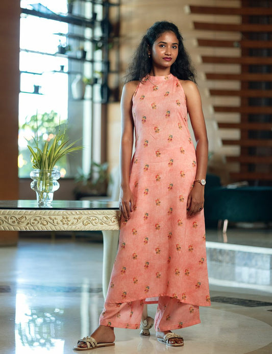 Peach Floral linen Co-ord