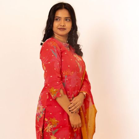 Pink and yellow Organza Kurti set