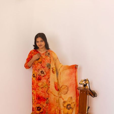 Orange Color Organza Kurti Set