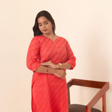 Pink Striped Banaras Kurti