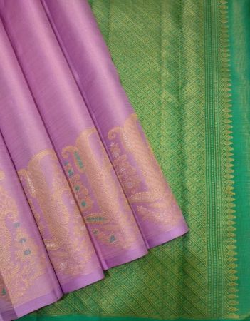 Handloom Kanchipuram Silk Saree Lavender with Emerald Green Zari Border
