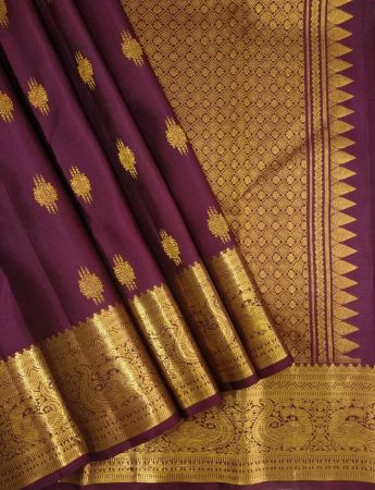 Pure Kanchipuram Silk Saree Rich Purple with Traditional Golden Zari Weave