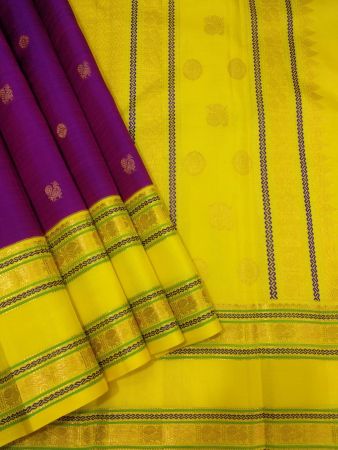 Handloom Kanchipuram Silk Saree – Royal Purple with Sunshine Yellow Zari Border